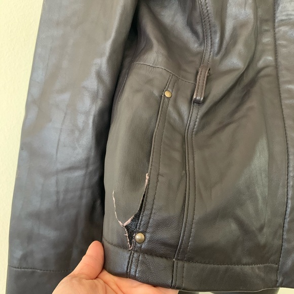 Nine West Brown Leather Leopard Lined Jacket - Picture 5 of 8